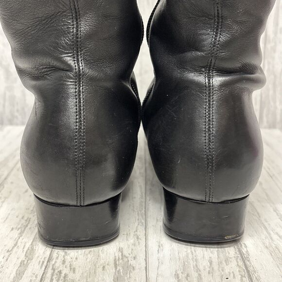 Womens Size 9.5 Gucci Black Leather Riding Boots Bamboo Gold Charm - Picture 9 of 16